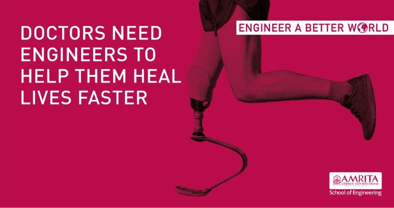 Hoarding design by Design Foundry that signifies the importance of engineering in the field medicine, for Amrita's Engineer A Better World Campaign