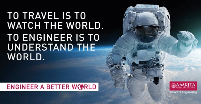 Hoarding design by Design Foundry that signifies the need to understand the world, for Amrita's Engineer A Better World Campaign