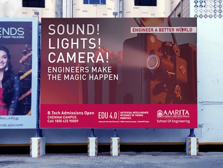 Hoarding designed by Design Foundry for Amrita, on display outside a cinema multiplex