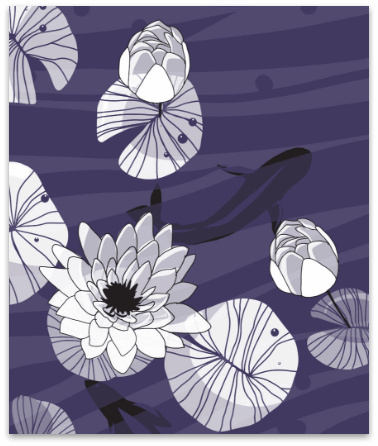 An illustration of a lily pond with fishes, by Design Foundry, from The Fisher of Perch book.