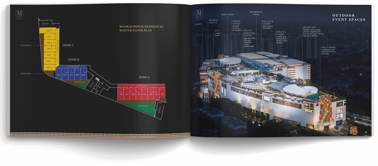 Mockup showing inner pages of the catalogue designed for Madras House by Design Foundry